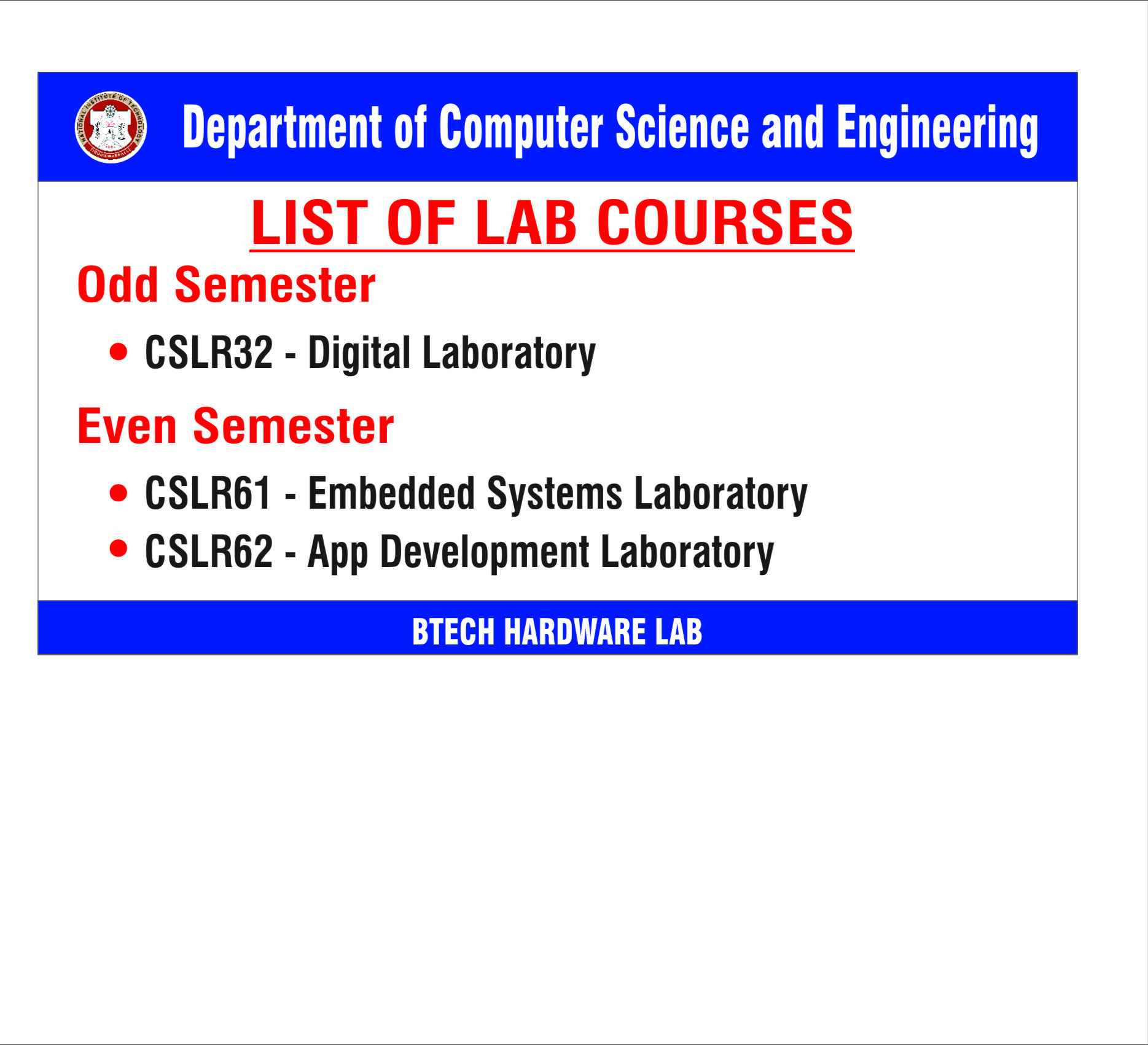 BTech Hardware Lab Courses